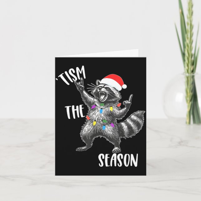 Tism The Season Raccoon Rock Santa Hat Autism Chri Card (Front)