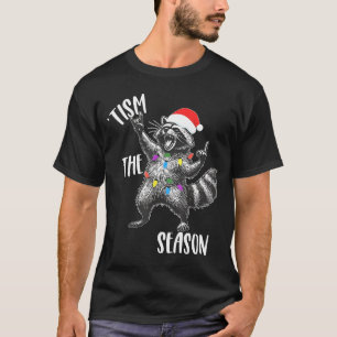 Tism The Season Raccoon Rock Santa Hat Autism Chri T-Shirt