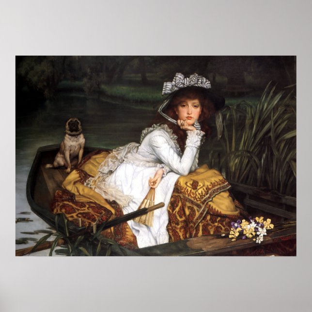 Tissot young lady and pug antique painting poster (Front)