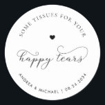 Tissue For Your Happy Tears Delicate Wedding Heart Classic Round Sticker<br><div class="desc">These elegant stickers would make a wonderful addition to your wedding supplies! Easily customise them by clicking on the "personalise" option.</div>
