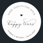 Tissue For Your Happy Tears Delicate Wedding Heart Classic Round Sticker<br><div class="desc">These elegant stickers would make a wonderful addition to your wedding supplies! Easily customise them by clicking on the "personalise" option.</div>