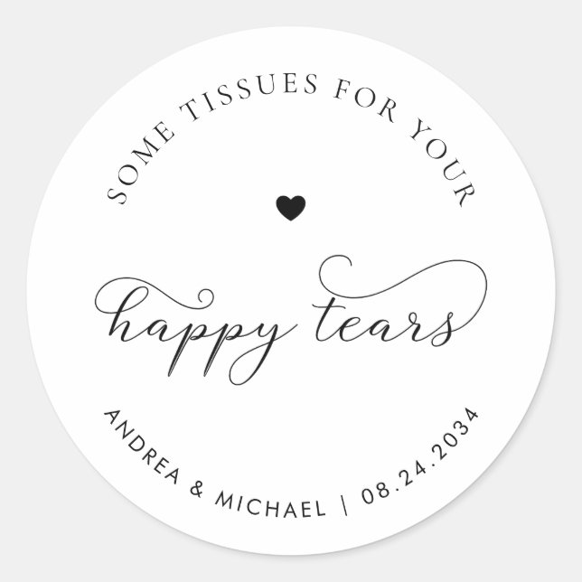 Tissue For Your Happy Tears Delicate Wedding Heart Classic Round Sticker (Front)