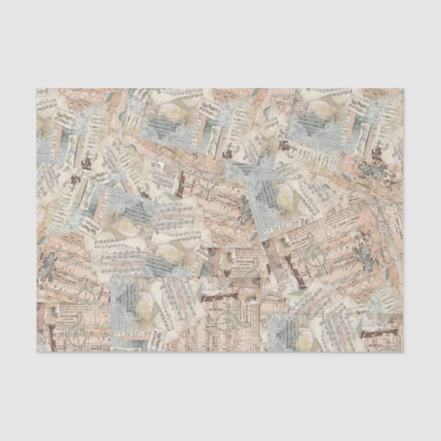 Tissue or Decoupage Paper Collage of Music Sheets (Front)