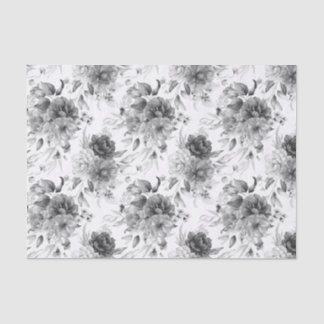 Tissue Paper (3) Sm Pattern Black & White Peonies