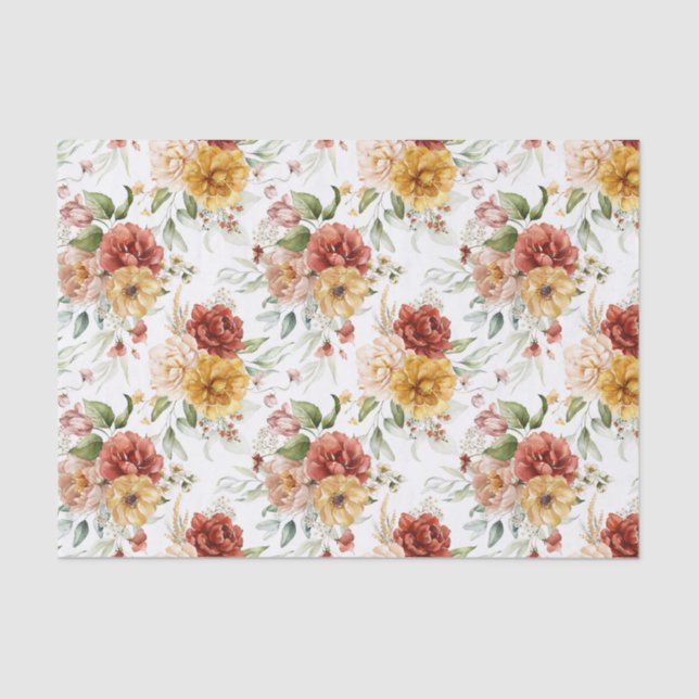 Tissue Paper (3) Small Pattern Red & Gold Peonies (Front)