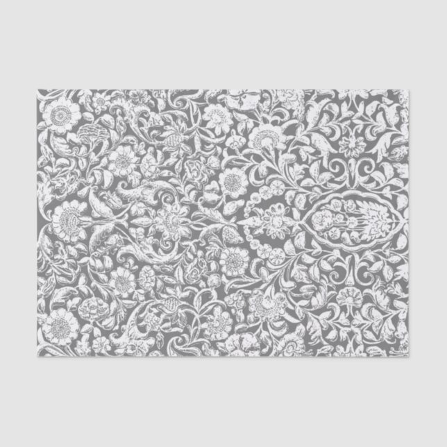 Tissue Paper Antique Floral Decoupage white grey (Front)