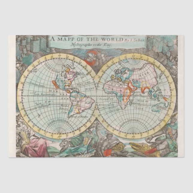 TISSUE PAPER : ANTIQUE WORLD MAP (Front)