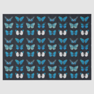 TISSUE PAPER : BLUE BUTTERFLY CHART ON BLACK