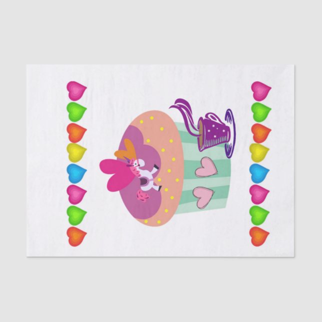 Tissue Paper Cupcake Colourful Hearts (Front)