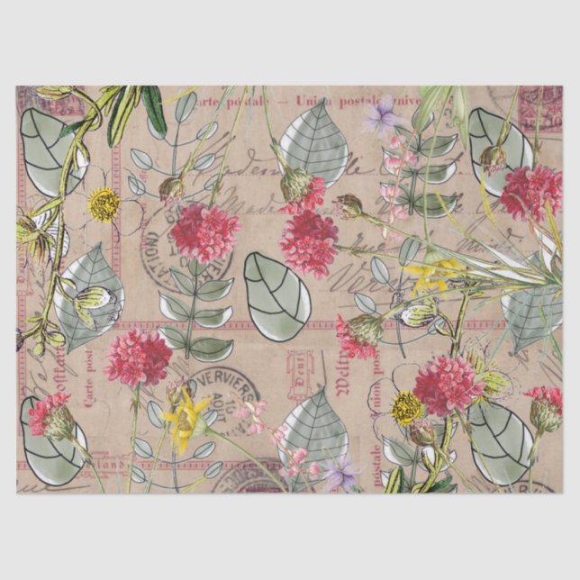 Tissue Paper Decoupage - Floral Leaves Postcard (Front)