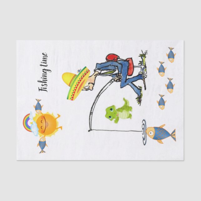 Tissue Paper Fishing Fish Rainbow Fisherman (Front)