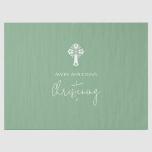 Tissue Paper Floral Cross Christening Sage Green