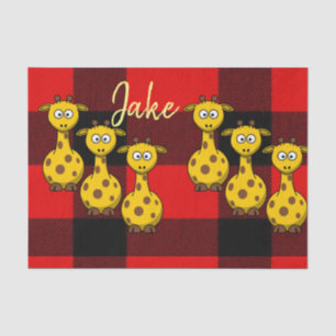Tissue Paper Giraffe Black Red Plaid