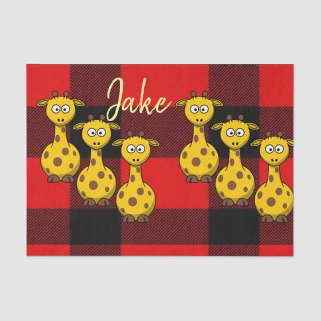 Tissue Paper Giraffe Black Red Plaid (Front)