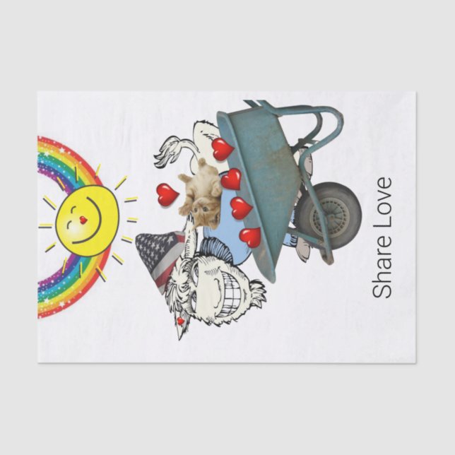 Tissue Paper Goat Kitten Red Hearts Share Love (Front)