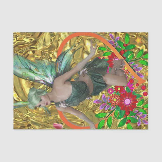 Tissue Paper Green Fairy Floral (Front)