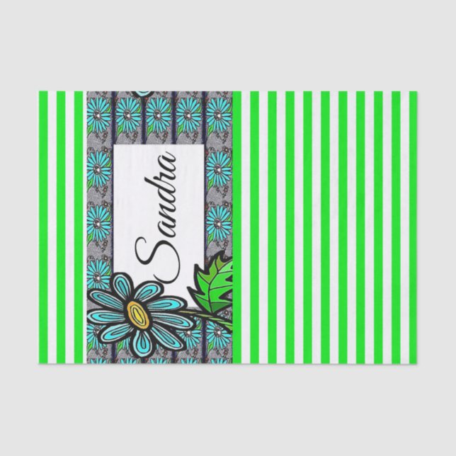 Tissue Paper Green Stripes Floral (Front)