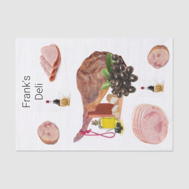 Tissue Paper Ham Olive Oil,  Black Olives, (Front)