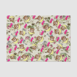 Tissue Paper Monkeys Bananas Pink Hearts Floral