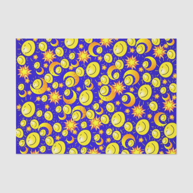 Tissue Paper Moon Sun Yellow Stars Blue (Front)