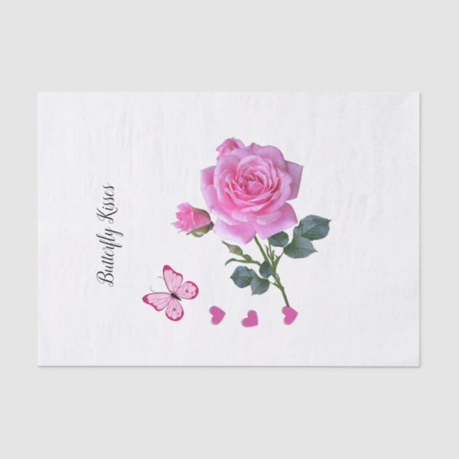 Tissue Paper Pink Rose Butterfly Kisses Hearts (Front)