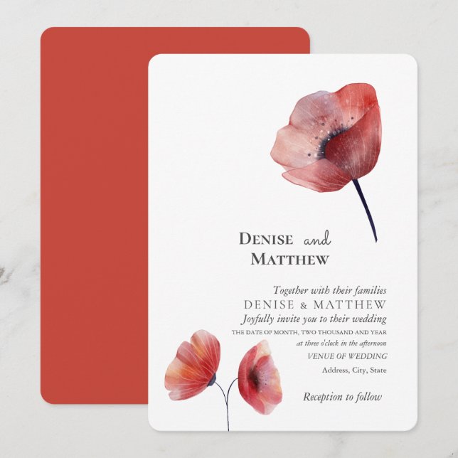 Tissue Paper Poppies Wedding Invitation (Front/Back)