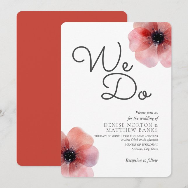 Tissue Paper Poppies Wedding Invitation (Front/Back)