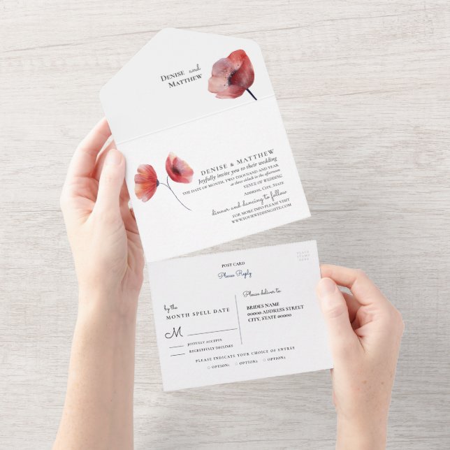 Tissue Paper Poppies Wedding Invitation (Tearaway)