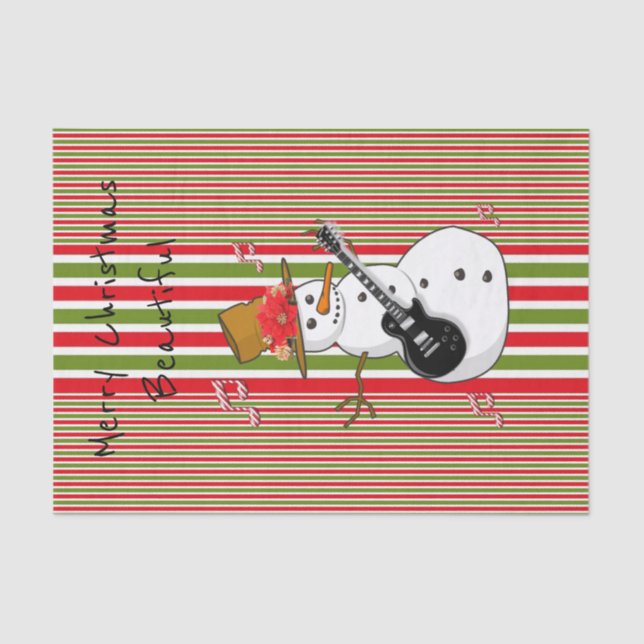 Tissue Paper Red Green White Stripe Snowman (Front)