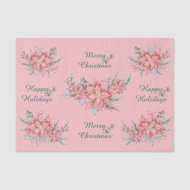 Tissue Paper Set (2) Pink Poinsettia Christmas (Front)