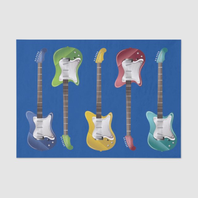 Tissue Paper Set of 2 Electric Guitars on Blue (Front)