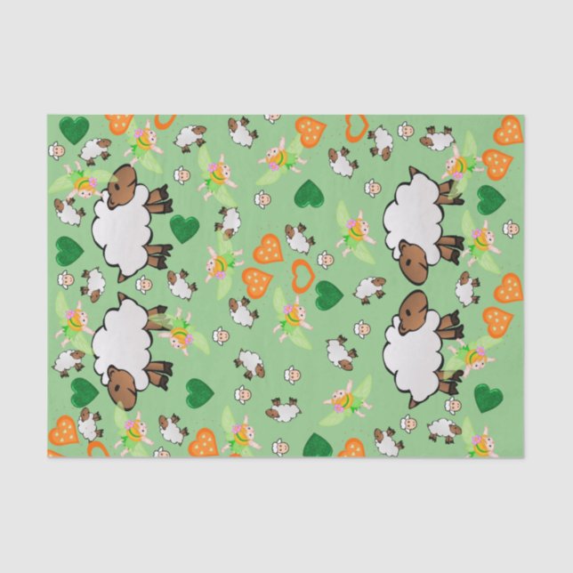Tissue Paper Sheep Orange Green Hearts Fairy (Front)