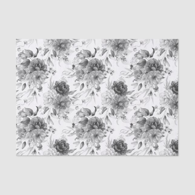 Tissue Paper Small Pattern Black & White Peonies (Front)