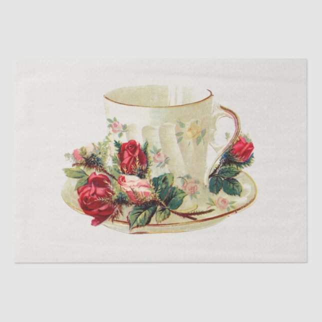TISSUE PAPER : VINTAGE TEACUP AND FLOWERS (Front)