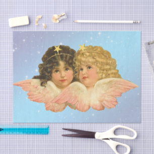 TISSUE PAPER VINTAGE TWIN ANGEL STARS ON BLUE 