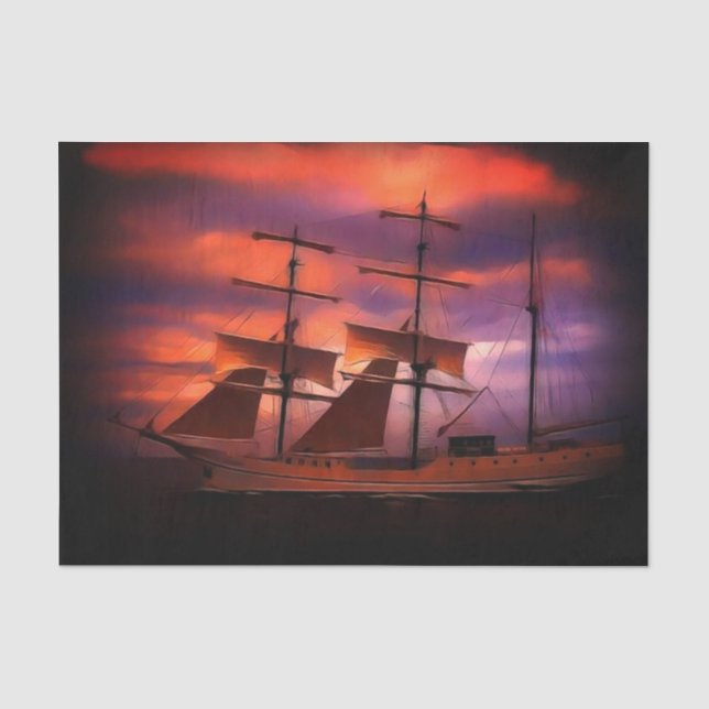 Tissue Paper with a Vintage Image of Schooner (Front)