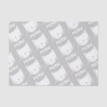 Tissue Paper with Cute Cat Face White Grey Pattern