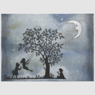 Tissue Paper with Moon and Children Playing