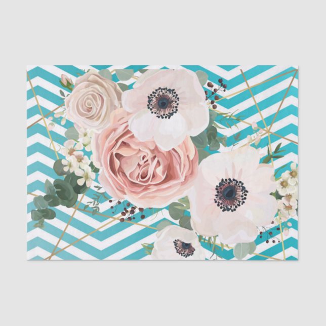 Tissue Paper Wrapping Geometric Rose Chevron Teal (Front)