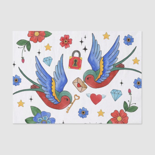 Tissue Paper Wrapping Traditional Bird Tattoo Spar (Front)