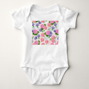 Tit bird and flowers baby bodysuit