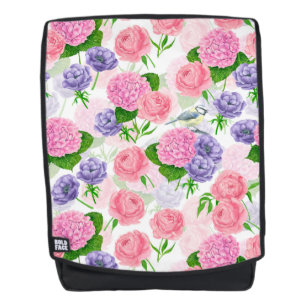 Tit bird and flowers backpack