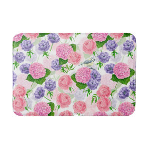 Tit bird and flowers bath mat