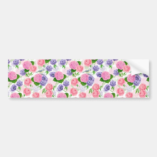 Tit bird and flowers bumper sticker (Front)