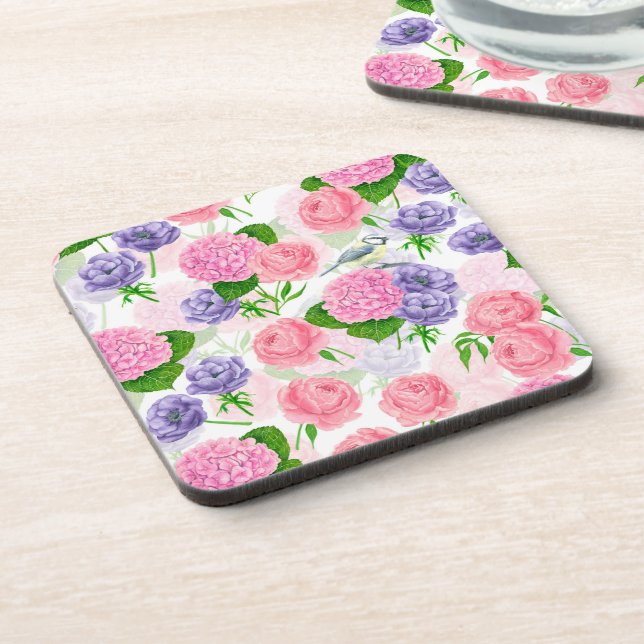 Tit bird and flowers coaster (Left Side)