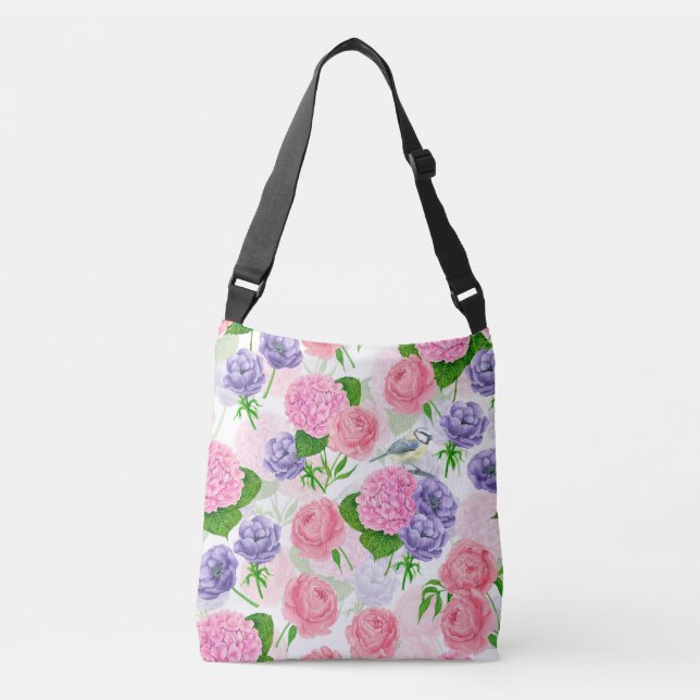 Tit bird and flowers crossbody bag (Front)