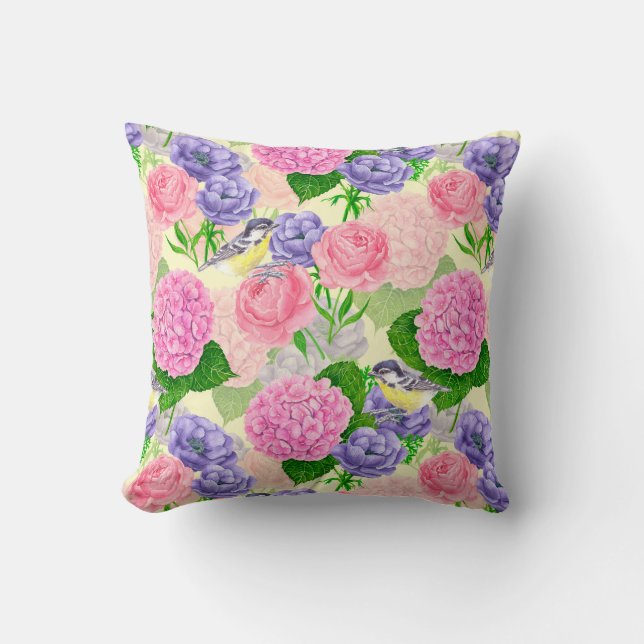 Tit bird and flowers cushion (Front)