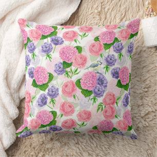 Tit bird and flowers cushion