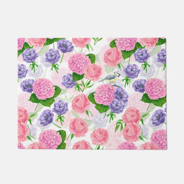 Tit bird and flowers doormat (Front)