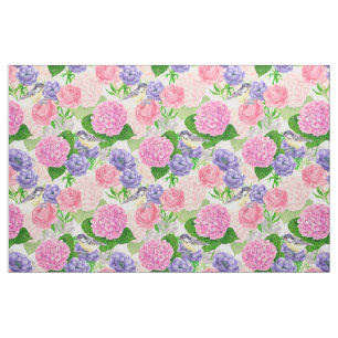 Tit bird and flowers fabric